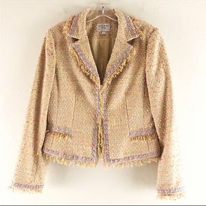 Bergamo studio beige blazer fringe Embroidery size 8